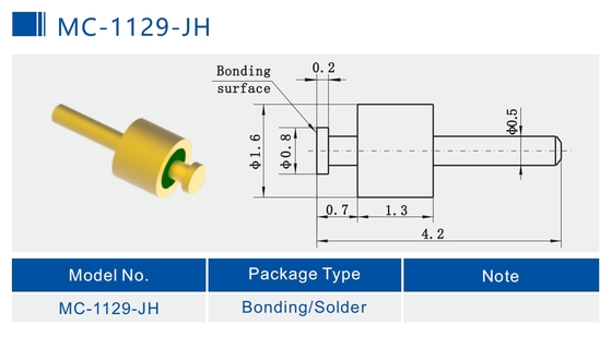 Single Pin Hermetic DC Glass To Metal Seals With Gold Wire Bonding Surface MC-1129-JH