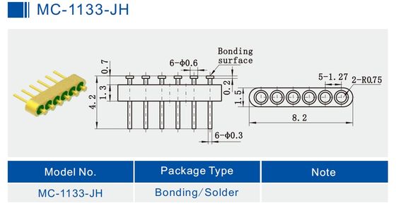 6-Pin Nail Head Glass To Metal Hermetic Seal Header With Gold Wire Bonding Surface MC-1133-JH