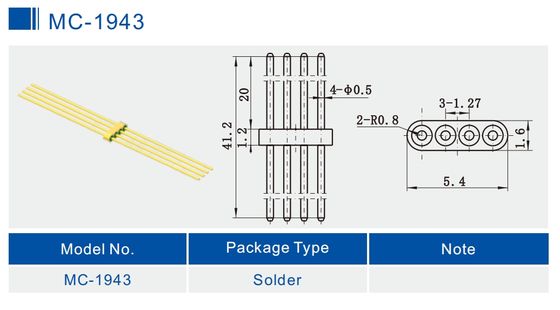 4 Pin Diameter 0.5mm Pin Length 41.2mm Hermetic Multi Pin Header Glass to Metal Seals for MC-1943